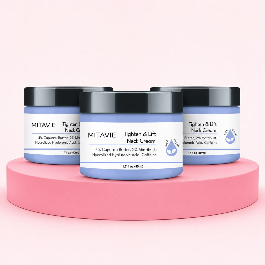 Three jars of MITAVIE Tighten & Lift Neck Cream