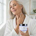 Woman applying MITAVIE Tighten & Lift Neck Cream to her neck